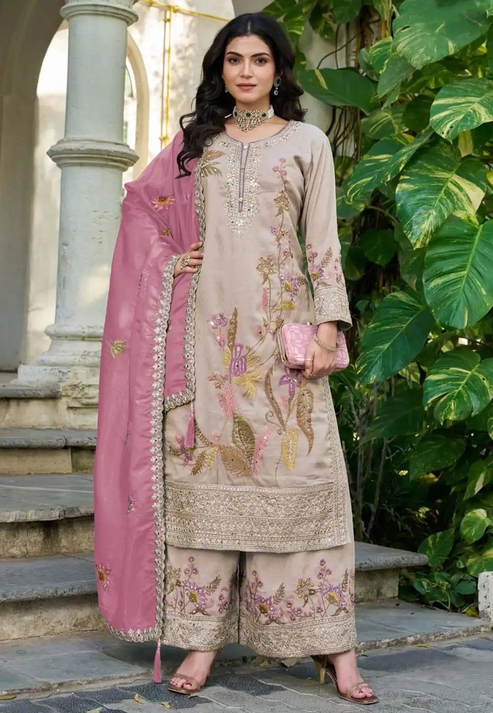 Beige Shimmer Pakistani Suit 329598