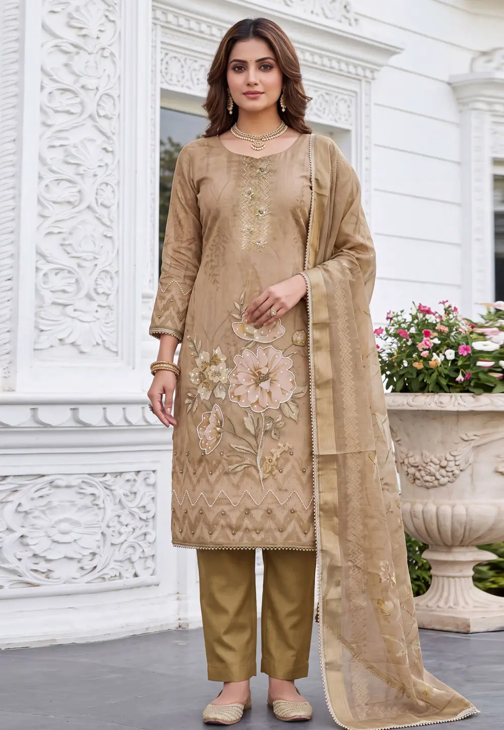Beige Shimmer Pant Style Suit 335067