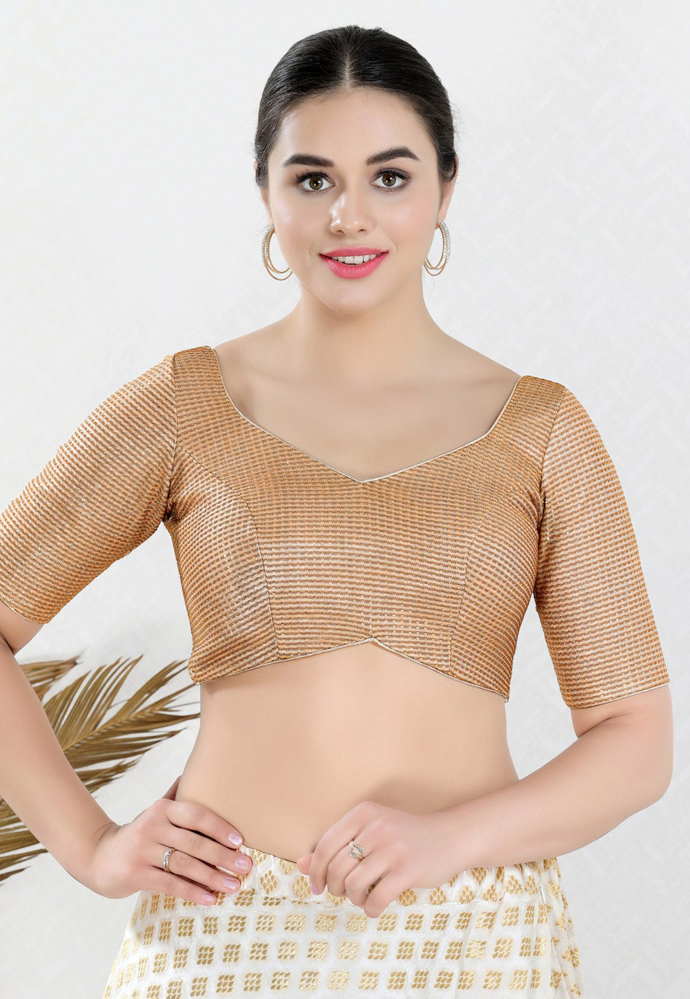 Beige Shimmer Readymade Blouse 311271