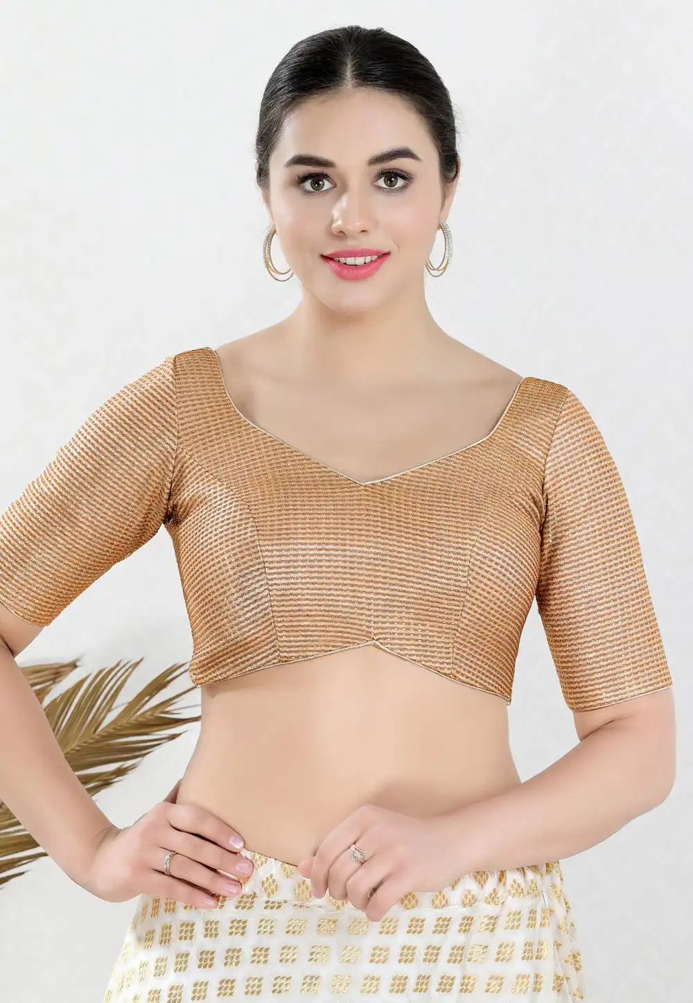 Beige Shimmer Readymade Blouse 311271