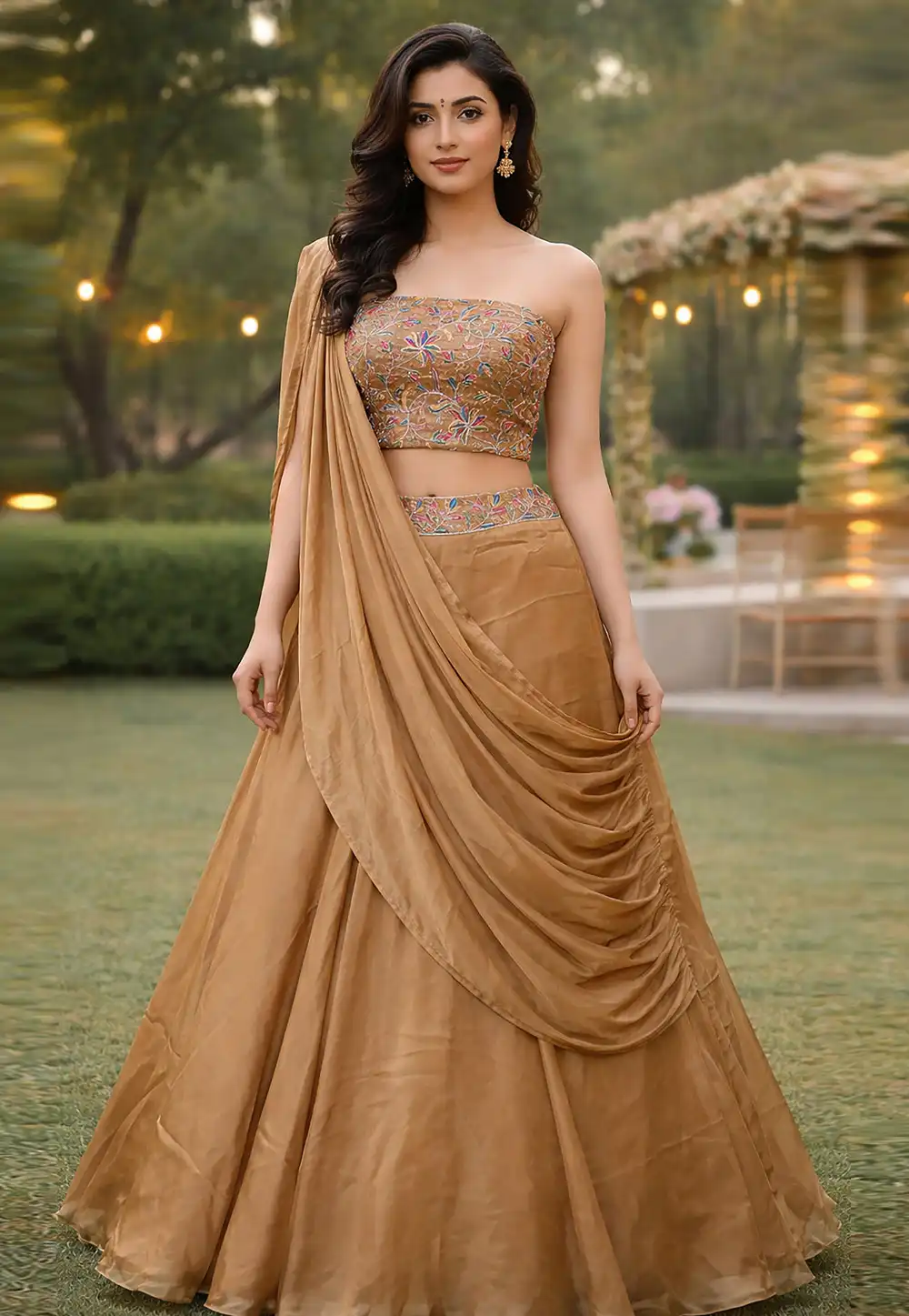 Beige Silk Circular Lehenga Choli 329177
