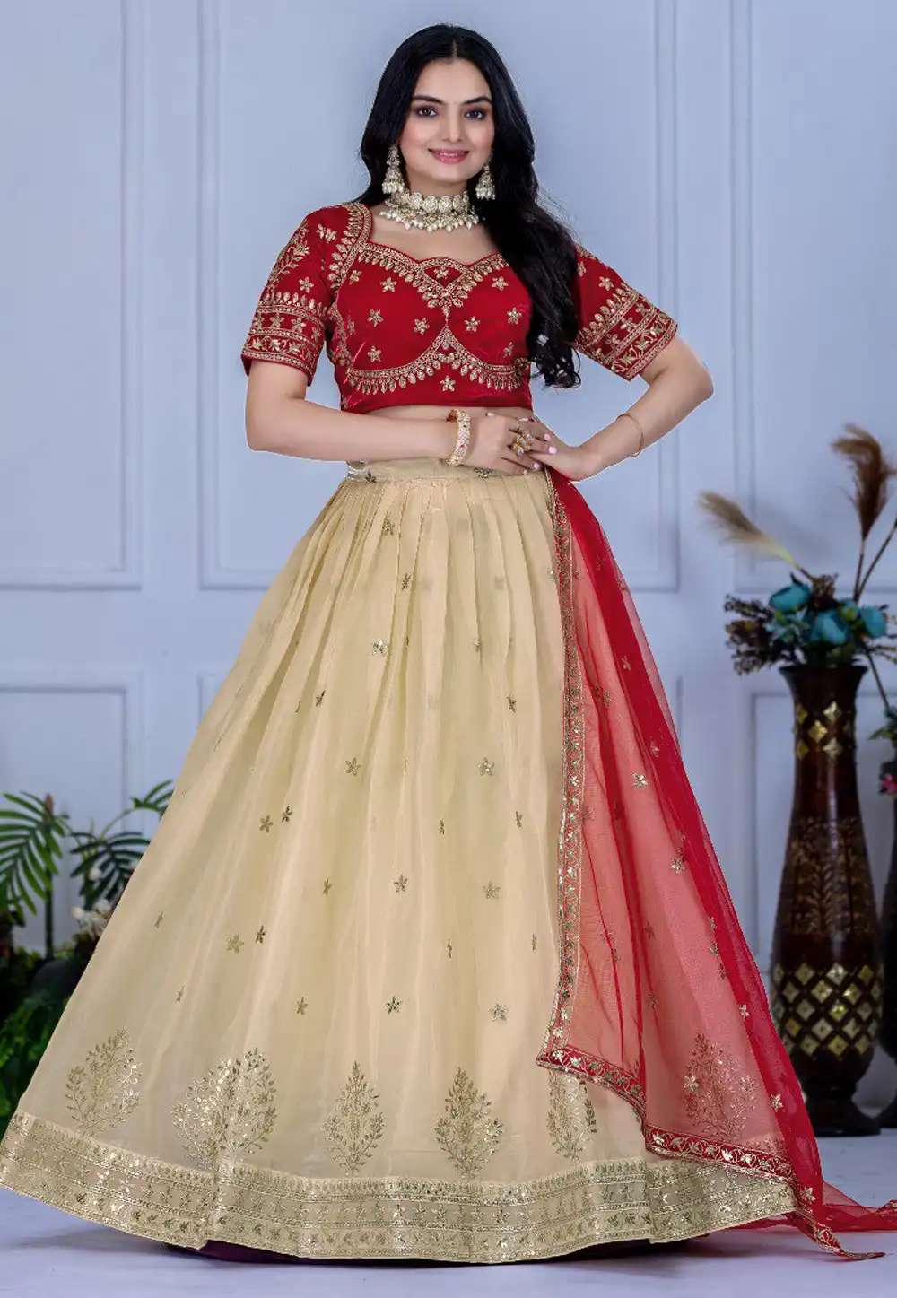 Beige Silk Circular Lehenga Choli 322433