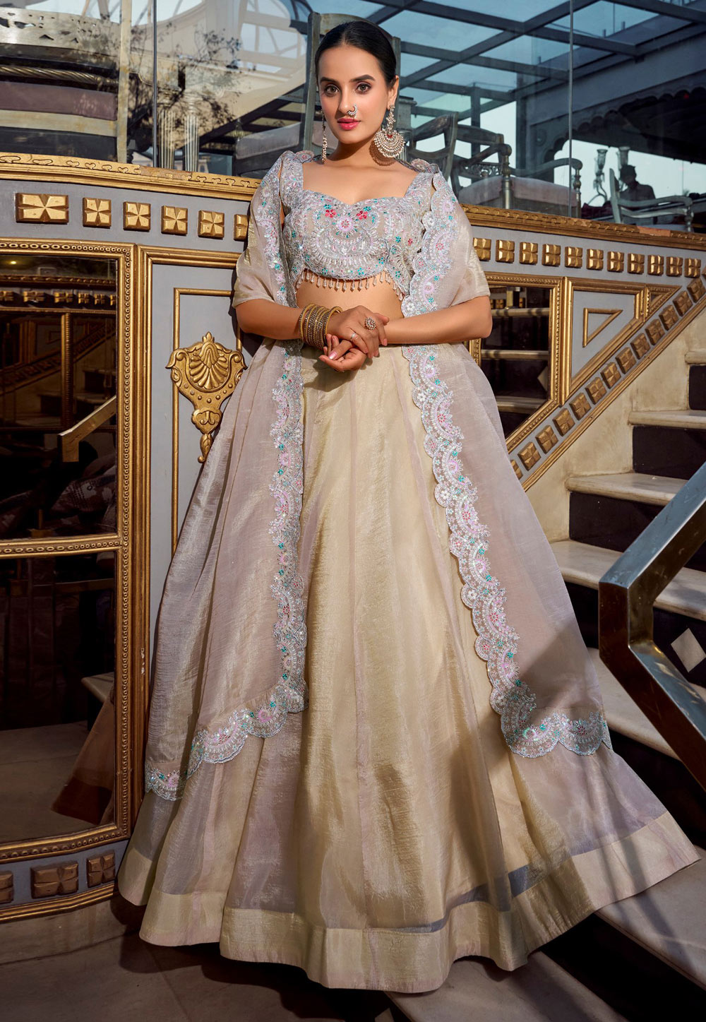 Beige Silk Circular Lehenga Choli 307534