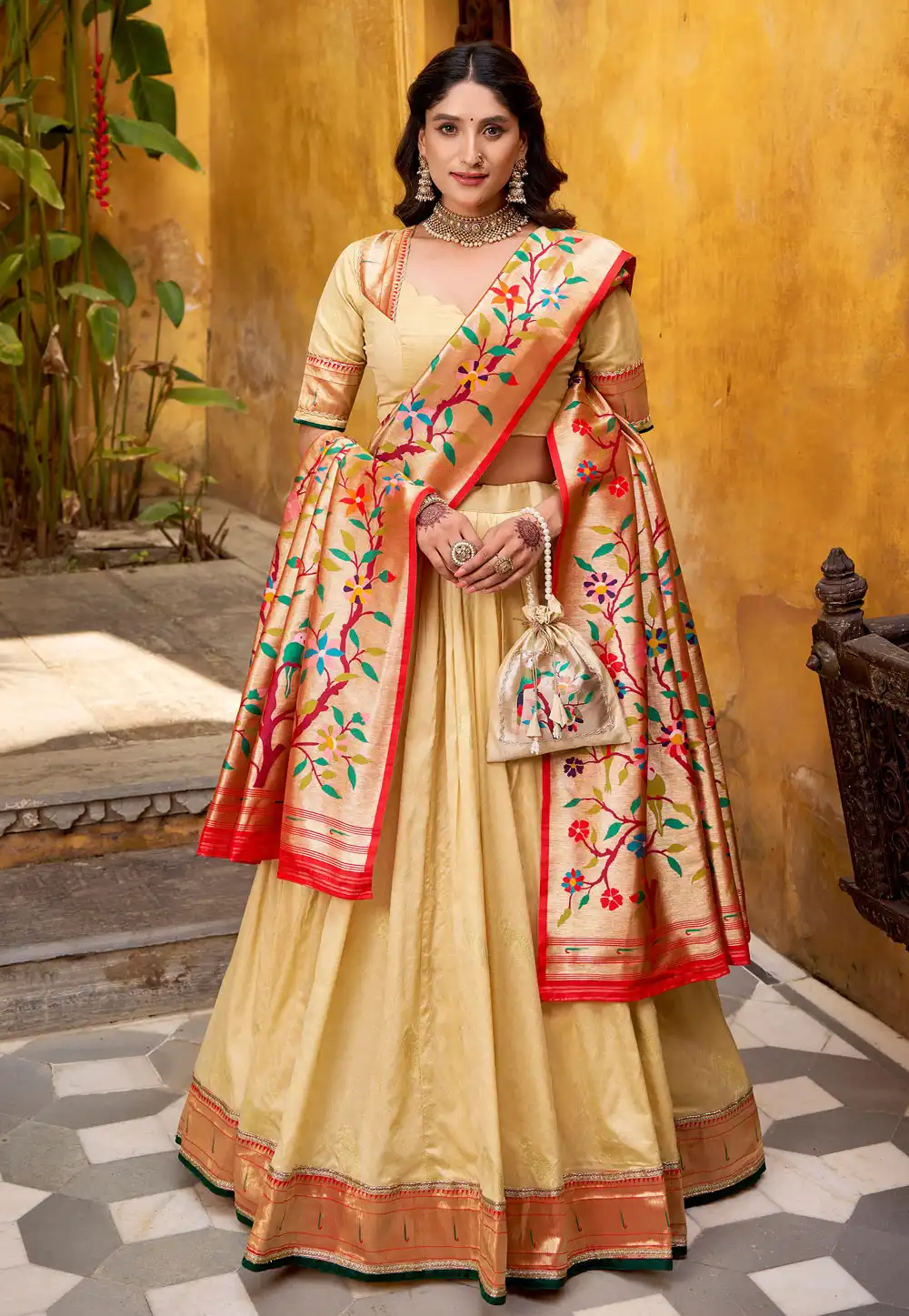 Beige Silk Circular Lehenga Choli 323919