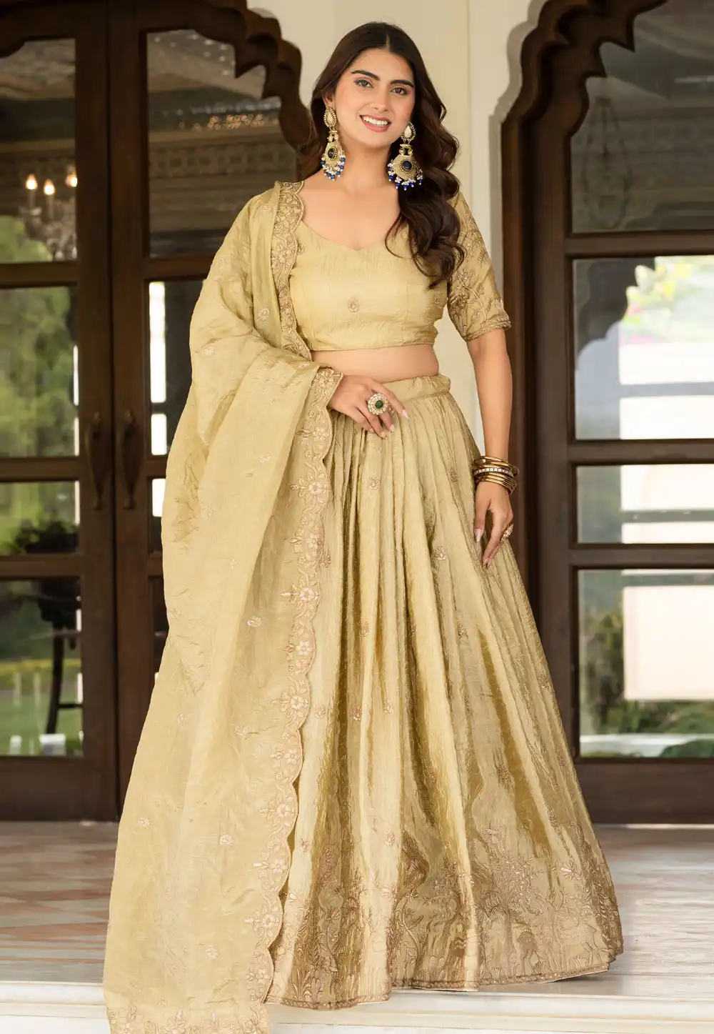 Beige Silk Circular Lehenga Choli 329205