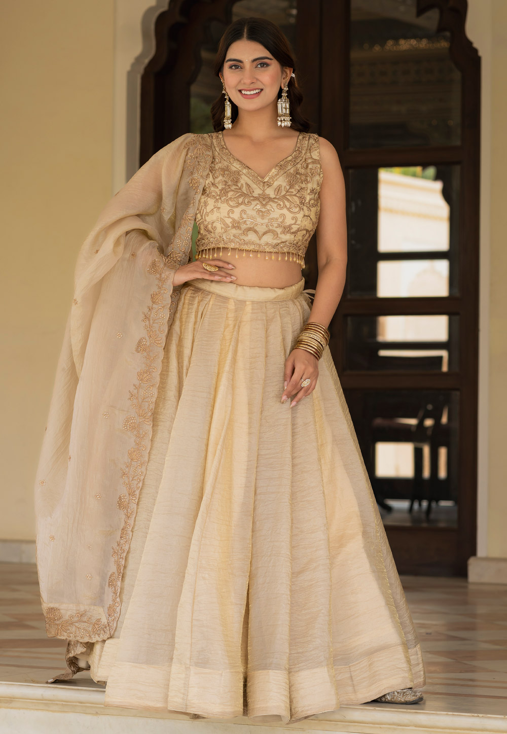 Beige Silk Circular Lehenga Choli 329211