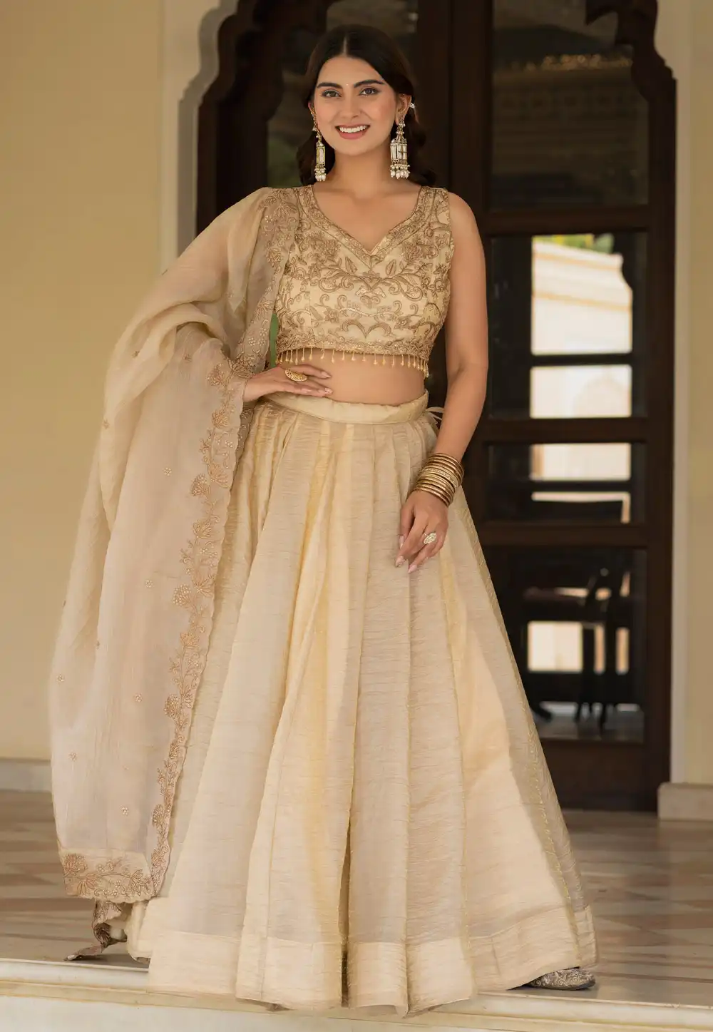 Beige Silk Circular Lehenga Choli 329211