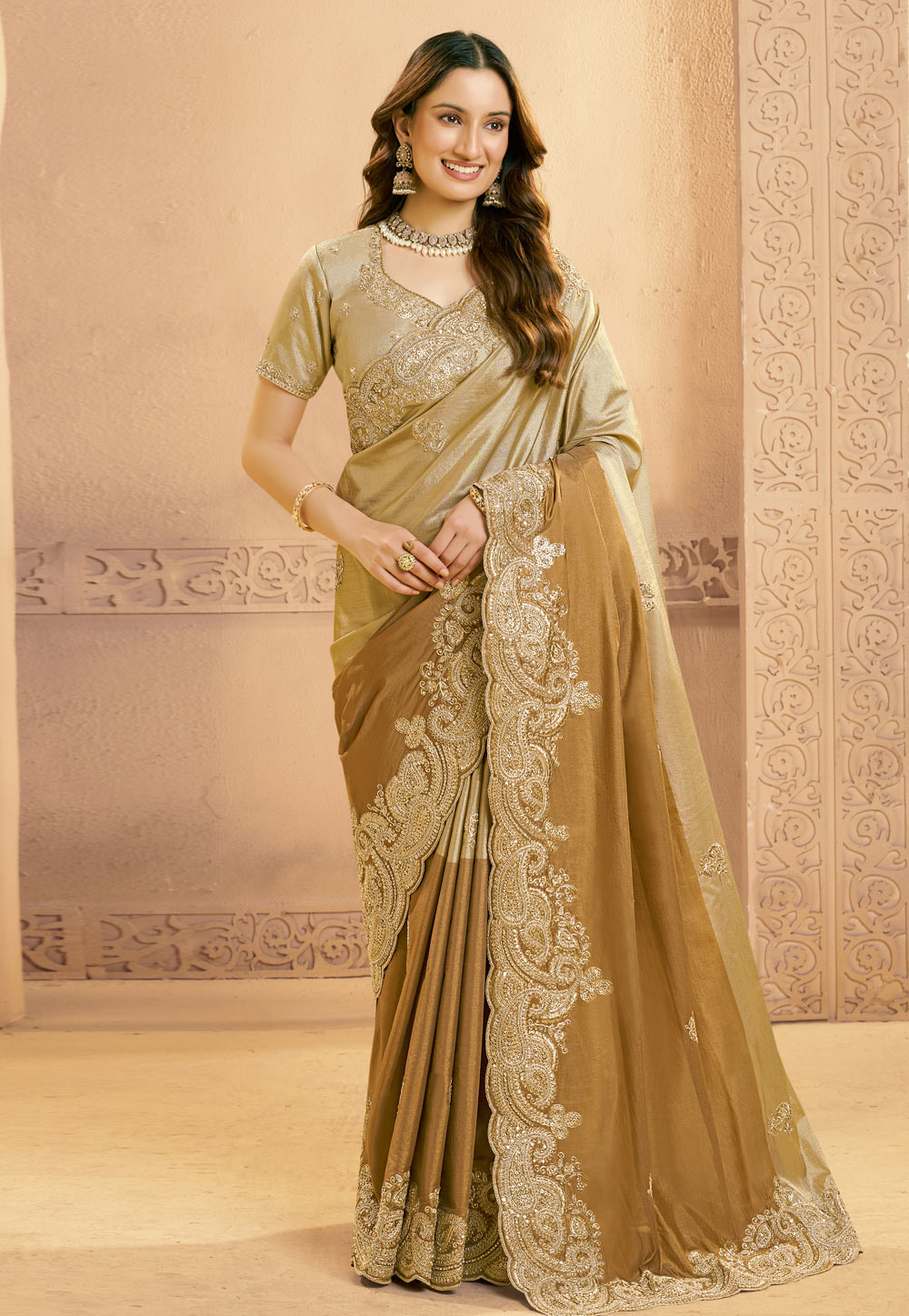 Beige Silk Half N Half Saree 319162
