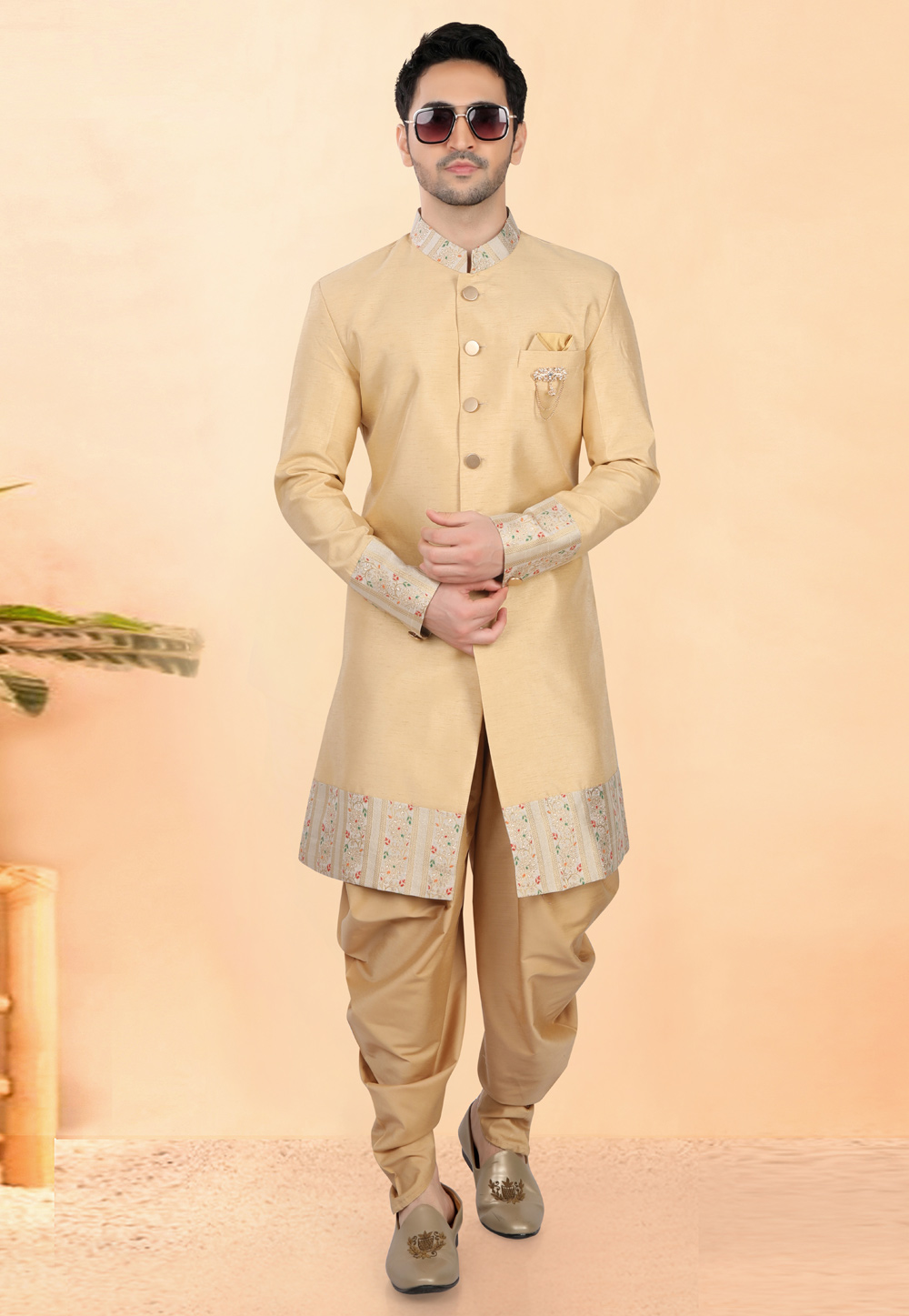 Beige Silk Indo Western Suit 308632
