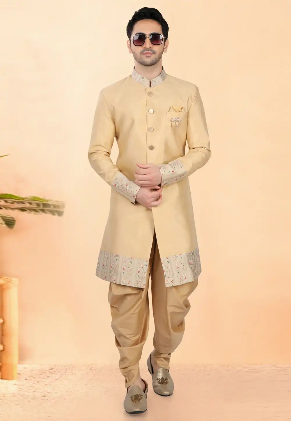 Beige Silk Indo Western Suit 308632