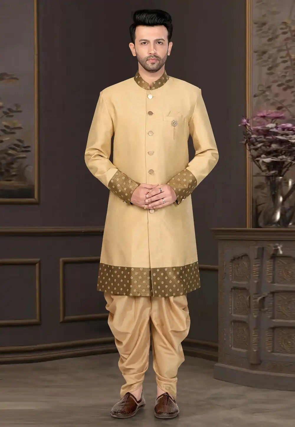 Beige Silk Indo Western Suit 316139