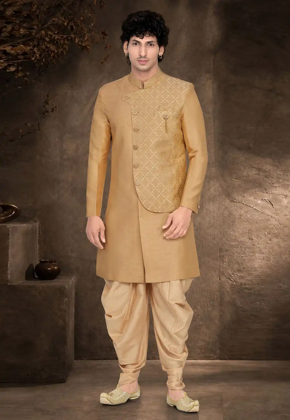 Beige Silk Indo Western Suit 329900