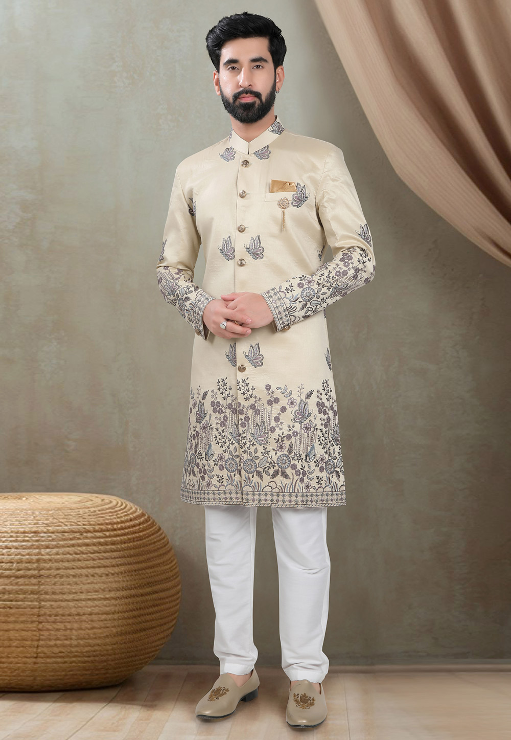 Beige Silk Indo Western Suit 311742