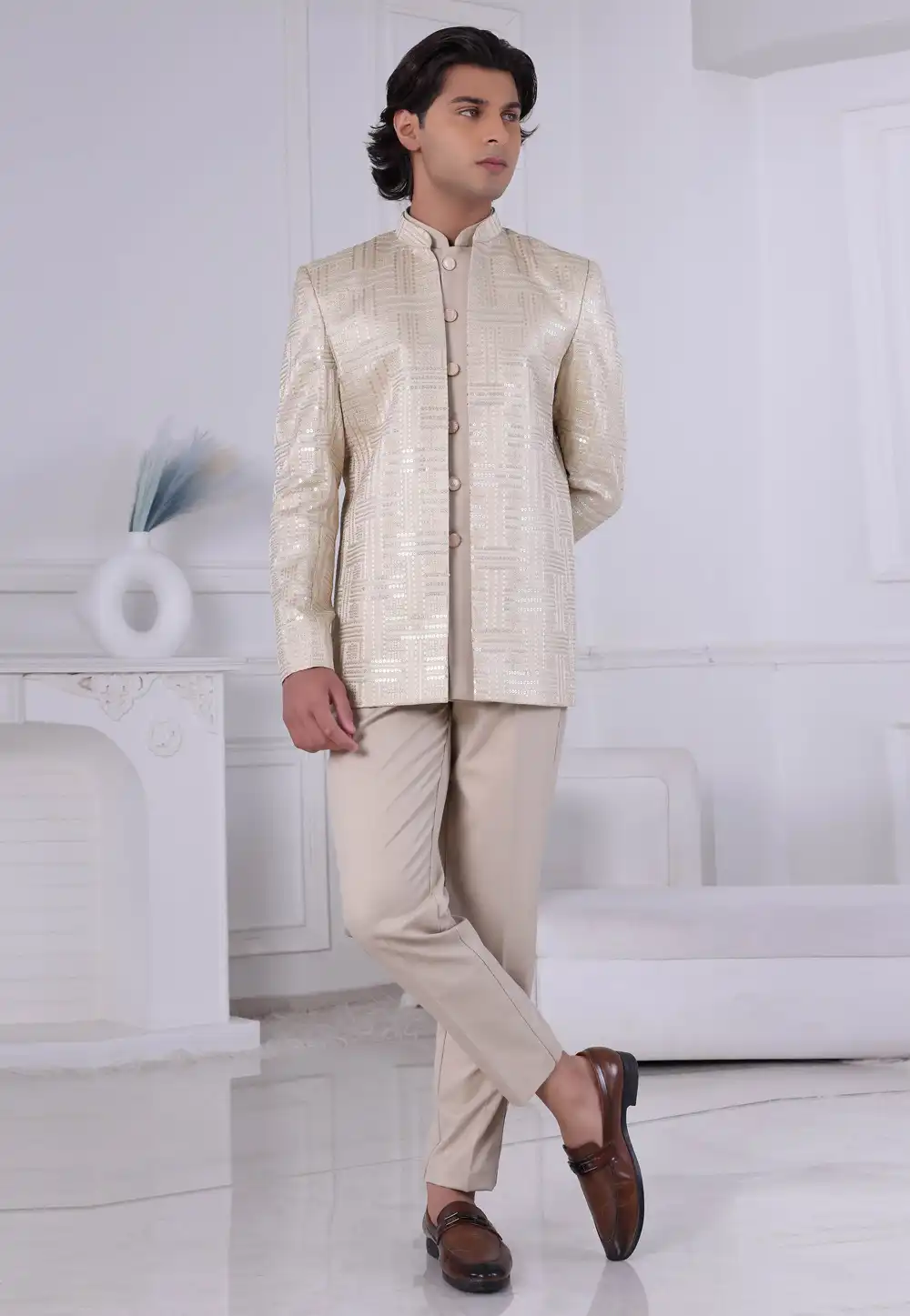 Beige Silk Jodhpuri Suit 314992