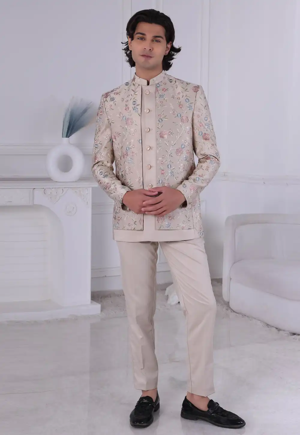 Beige Silk Jodhpuri Suit 315001