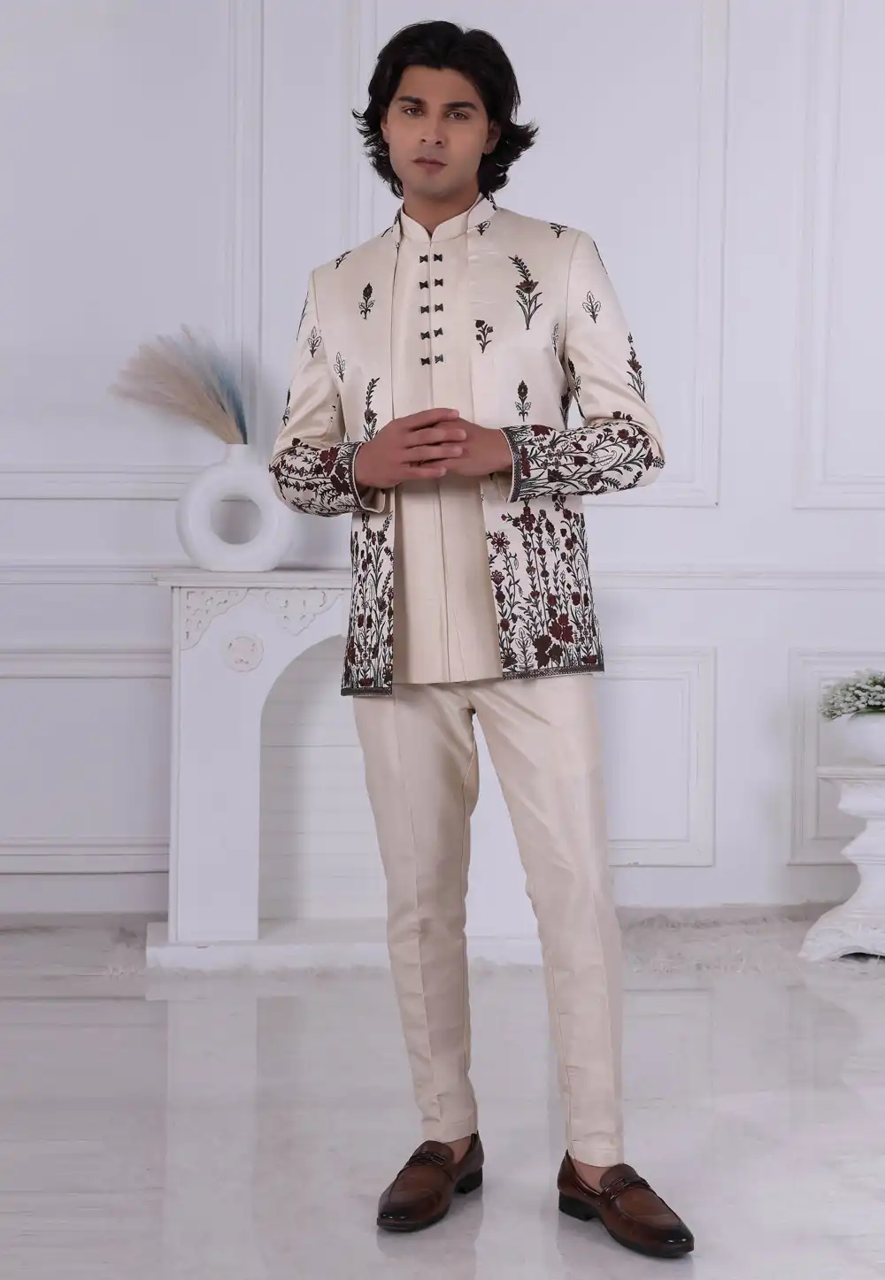 Beige Silk Jodhpuri Suit 315019