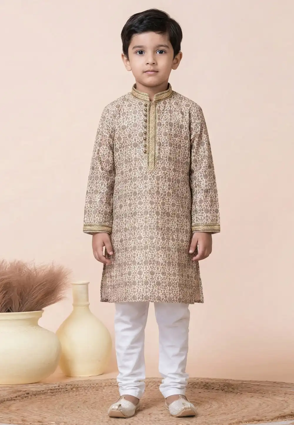 Beige Silk Kids Kurta Pajama 322276