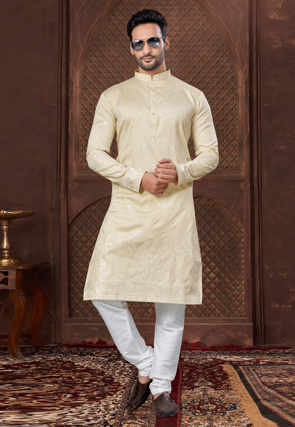 Beige Silk Kurta Pajama 307649