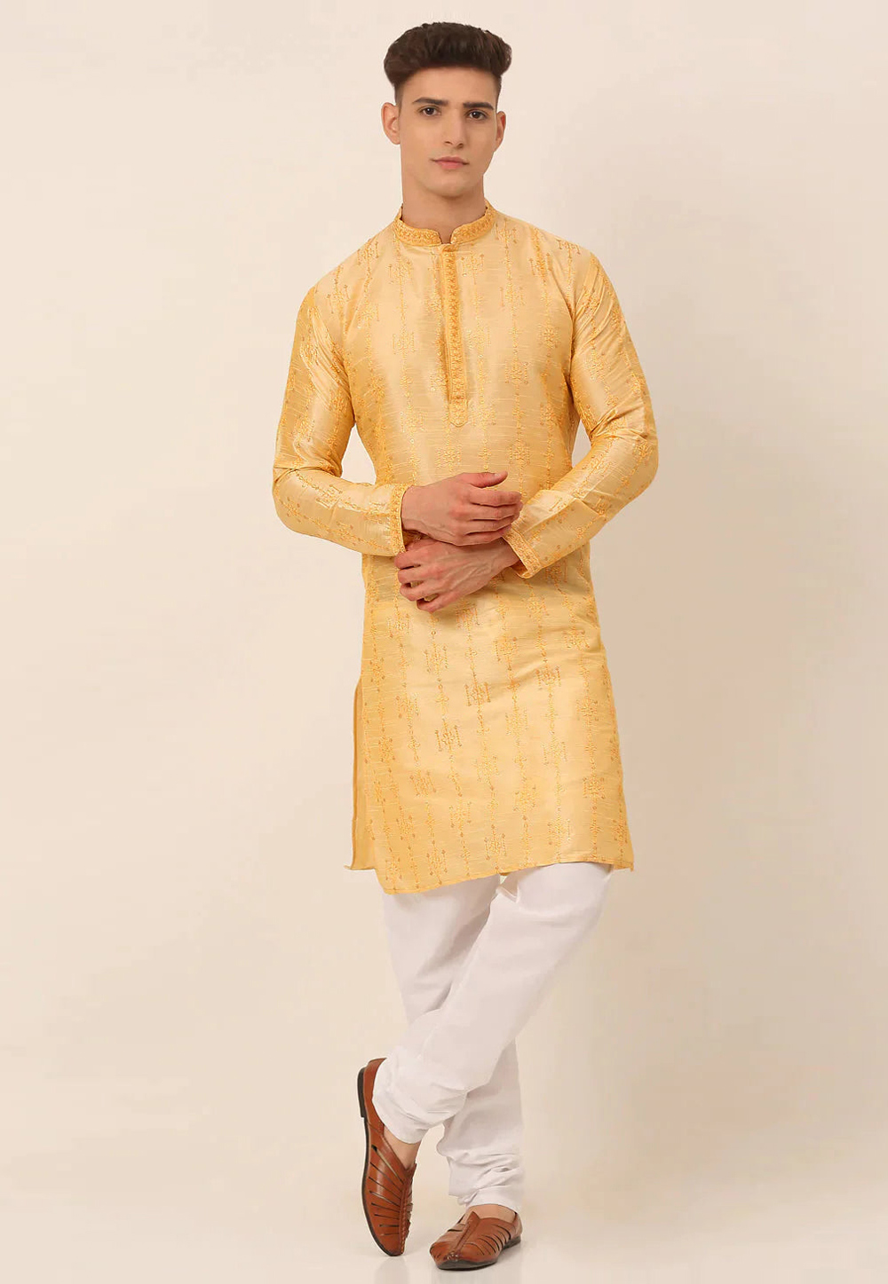 Beige Silk Kurta Pajama 281651