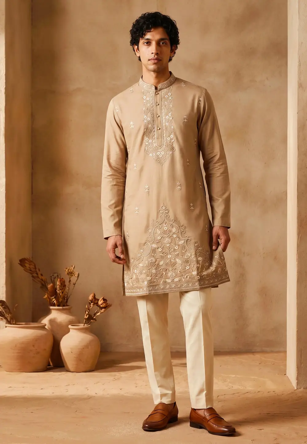 Beige Silk Kurta Pajama 336202
