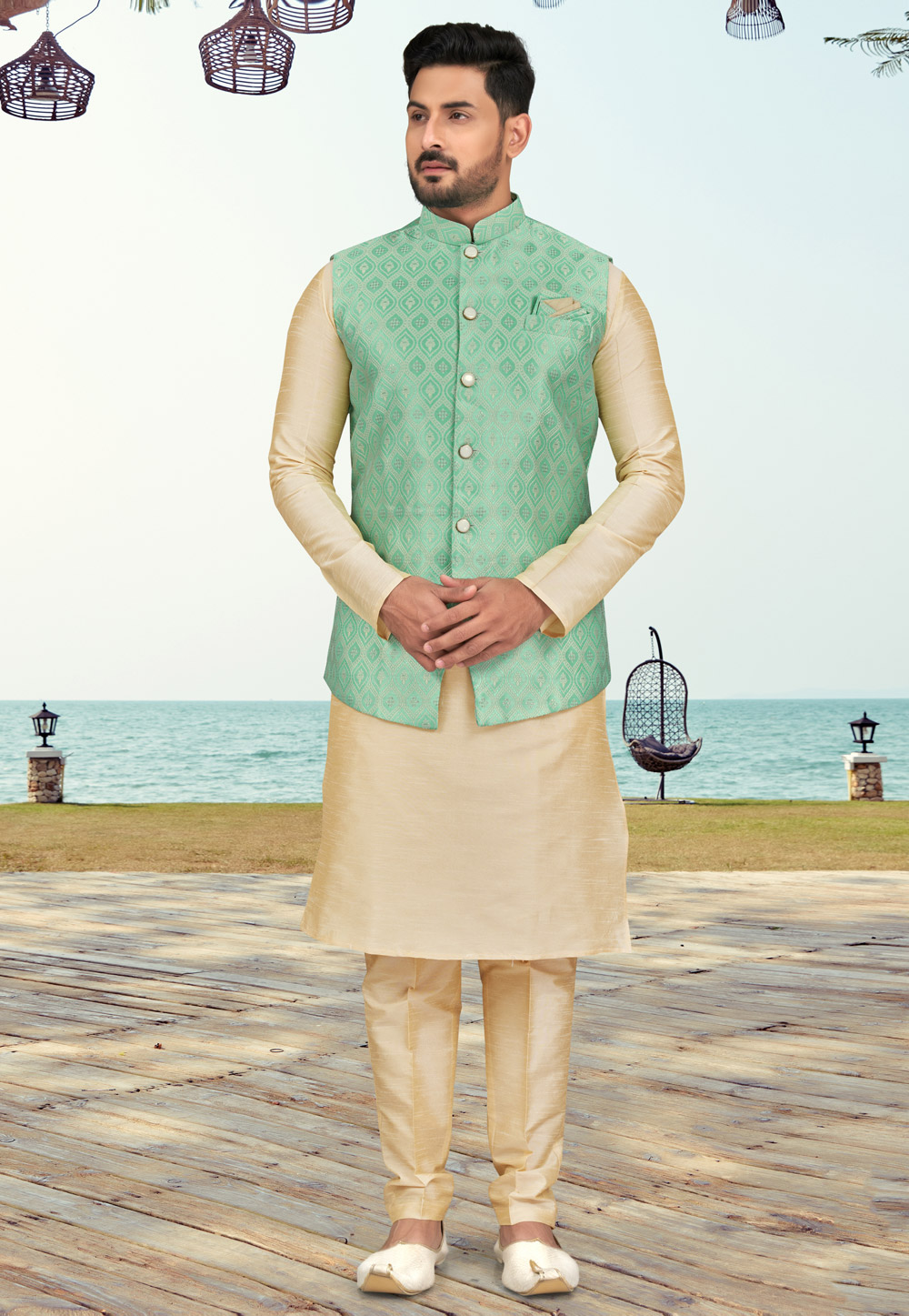 Beige Silk Kurta Pajama With Jacket 279723
