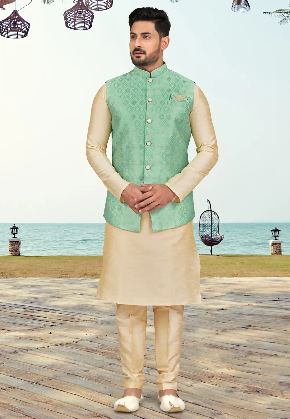 Beige Silk Kurta Pajama With Jacket 279723