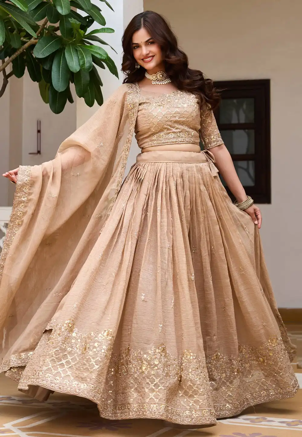 Beige Silk Lehenga Choli 330211