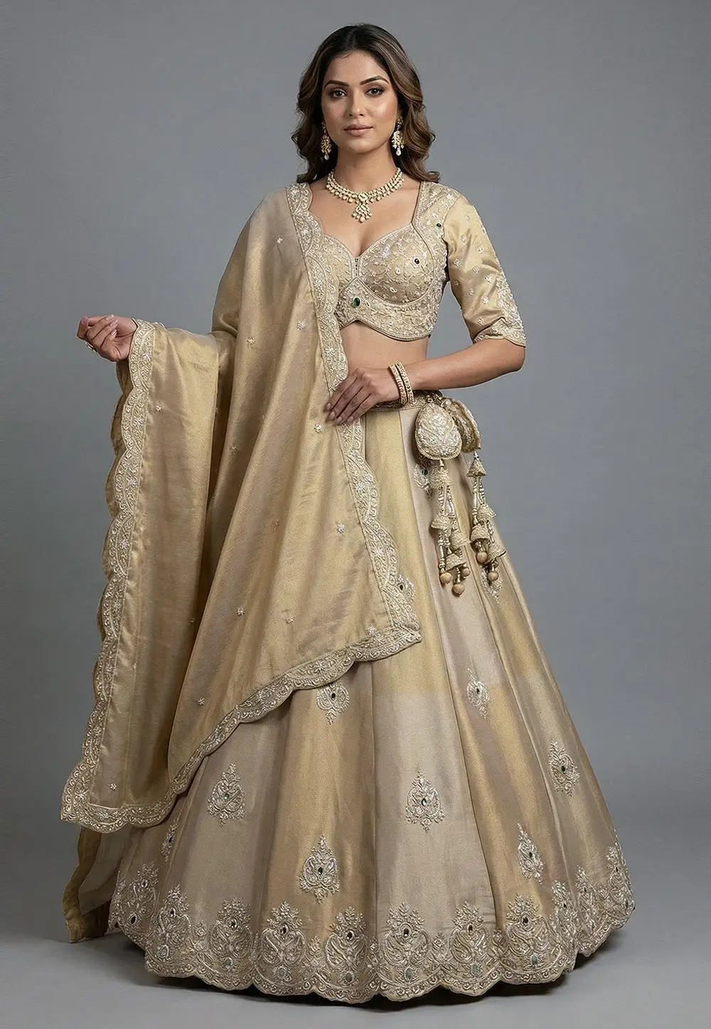 Beige Silk Lehenga Choli 332960