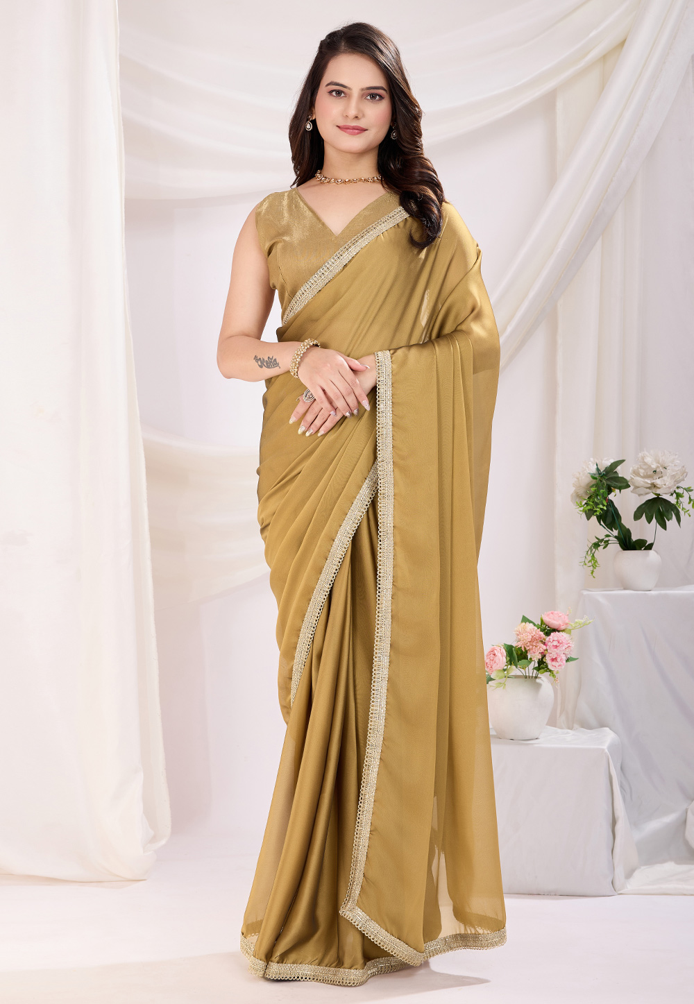 Beige Silk Lehenga Saree 311477