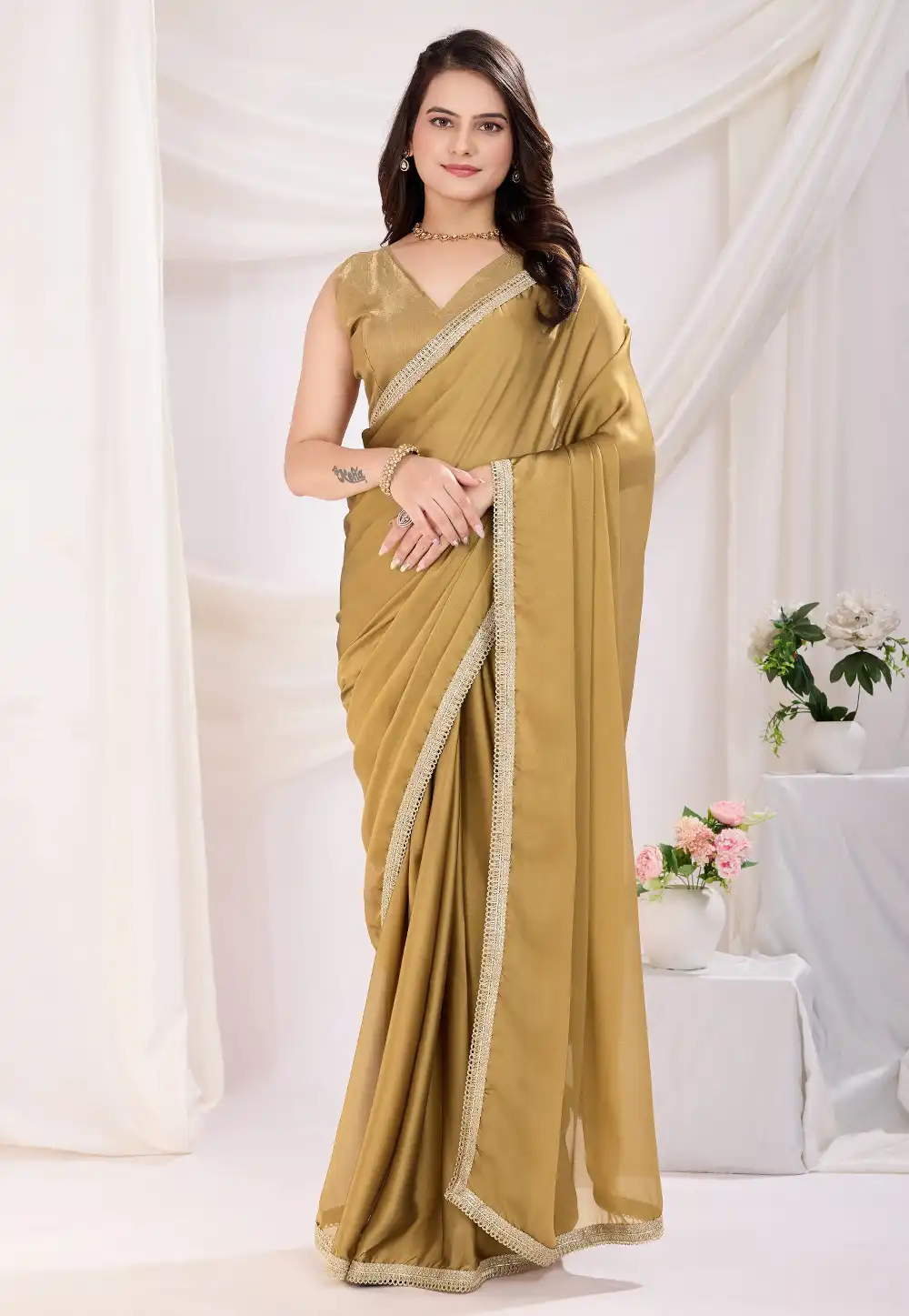 Beige Silk Lehenga Saree 311477