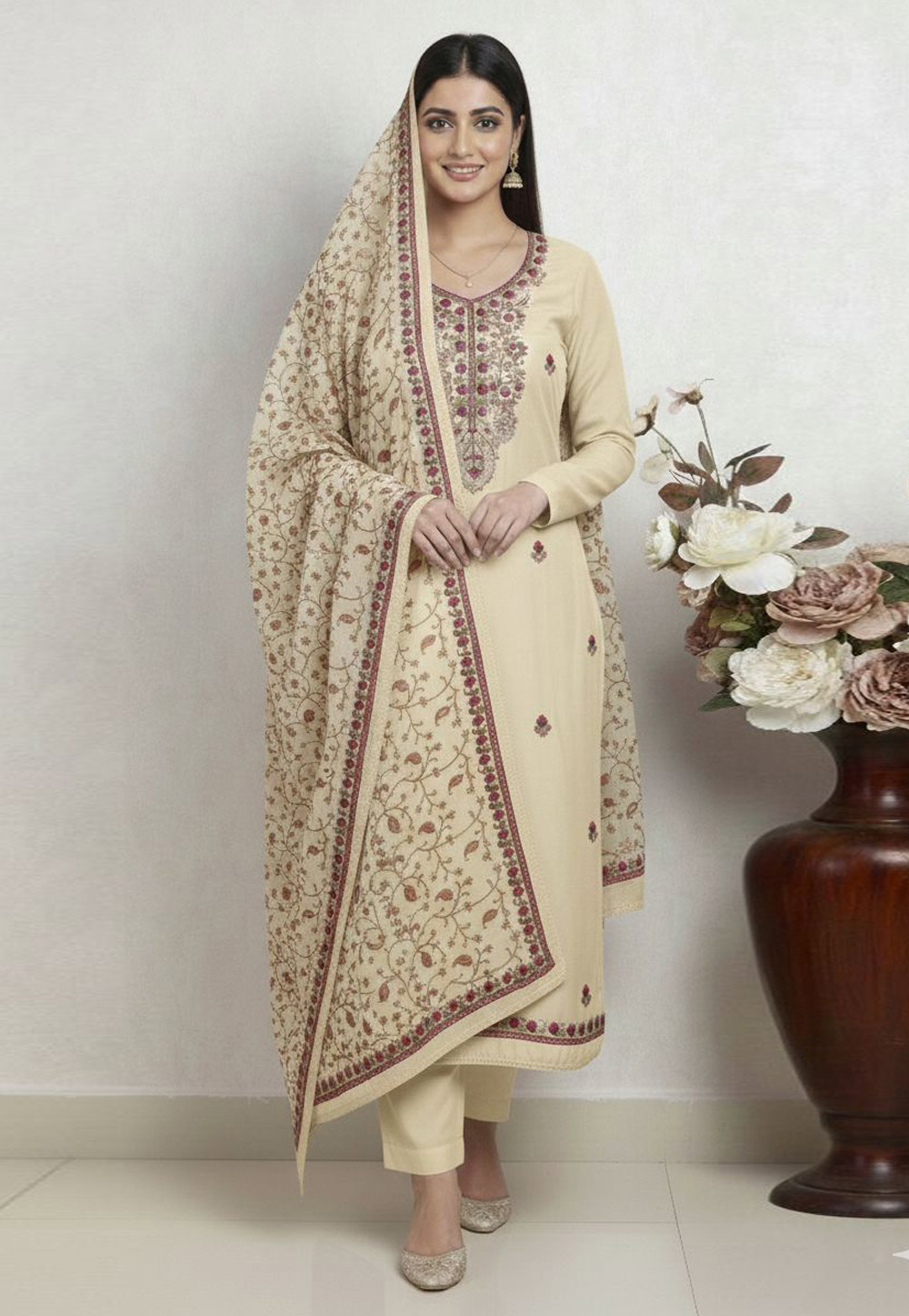 Beige Silk Pant Style Suit 330320