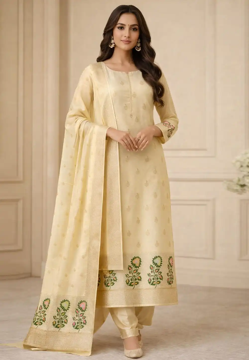 Beige Silk Pant Style Suit 330631