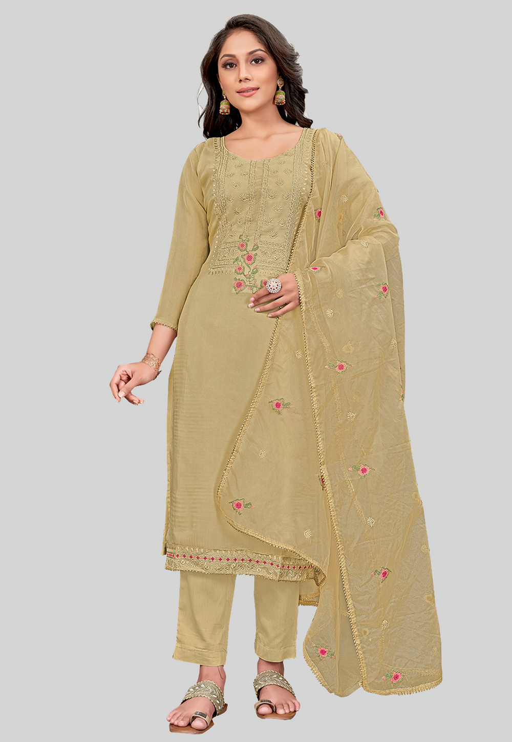 Beige Silk Pant Style Suit 284602