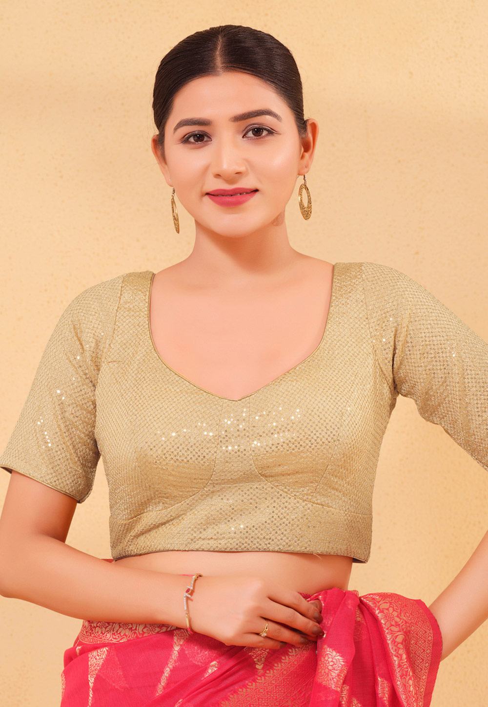 Beige Silk Readymade Blouse 325114