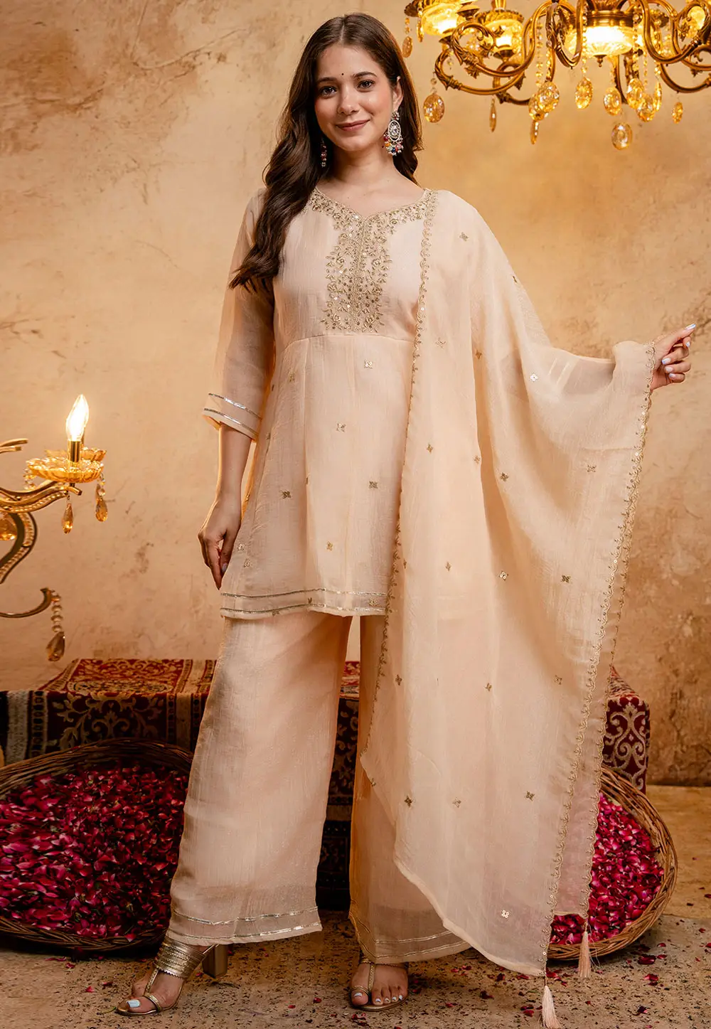 Beige Silk Readymade Pakistani Suit 335041