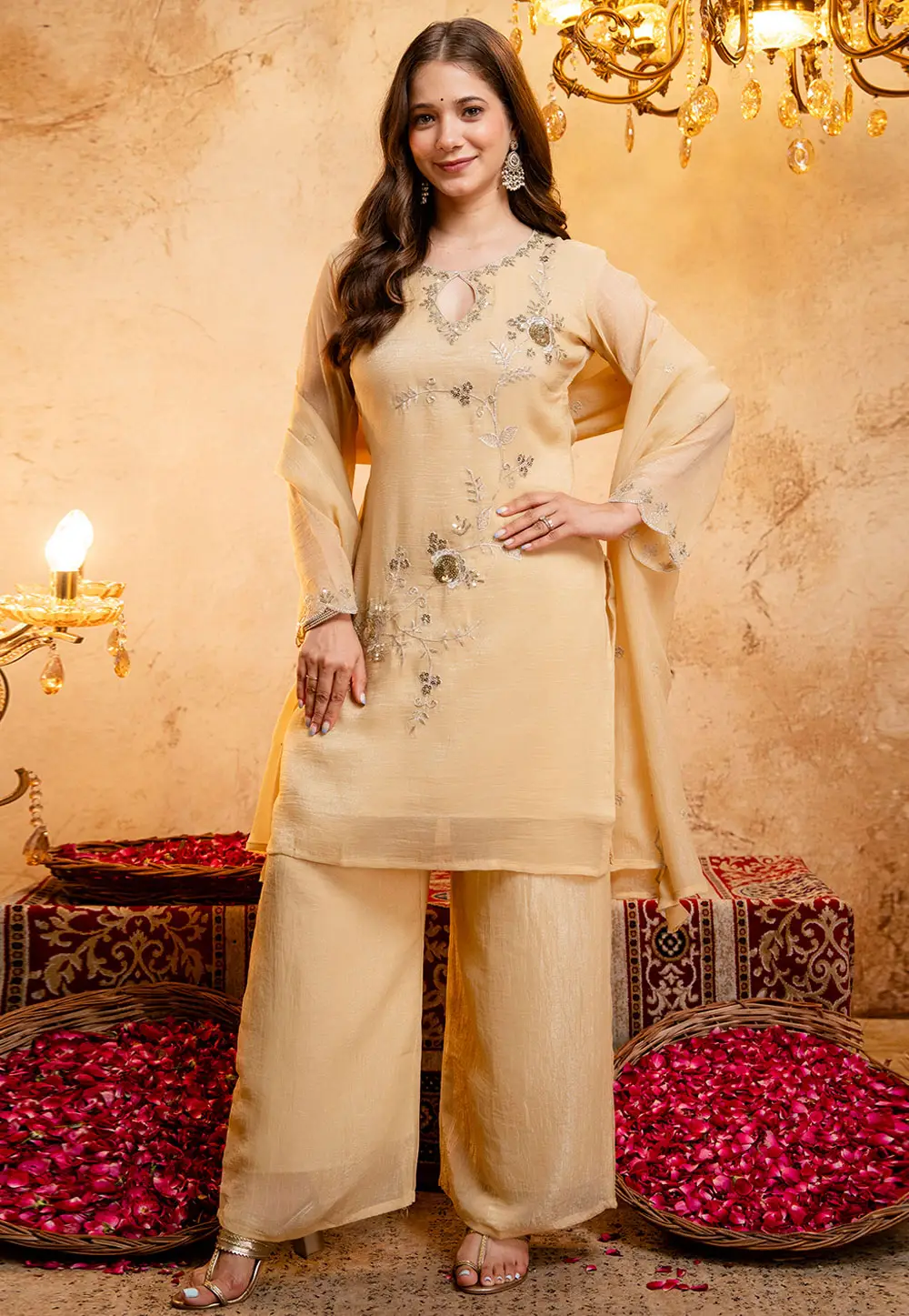 Beige Silk Readymade Pakistani Suit 335045