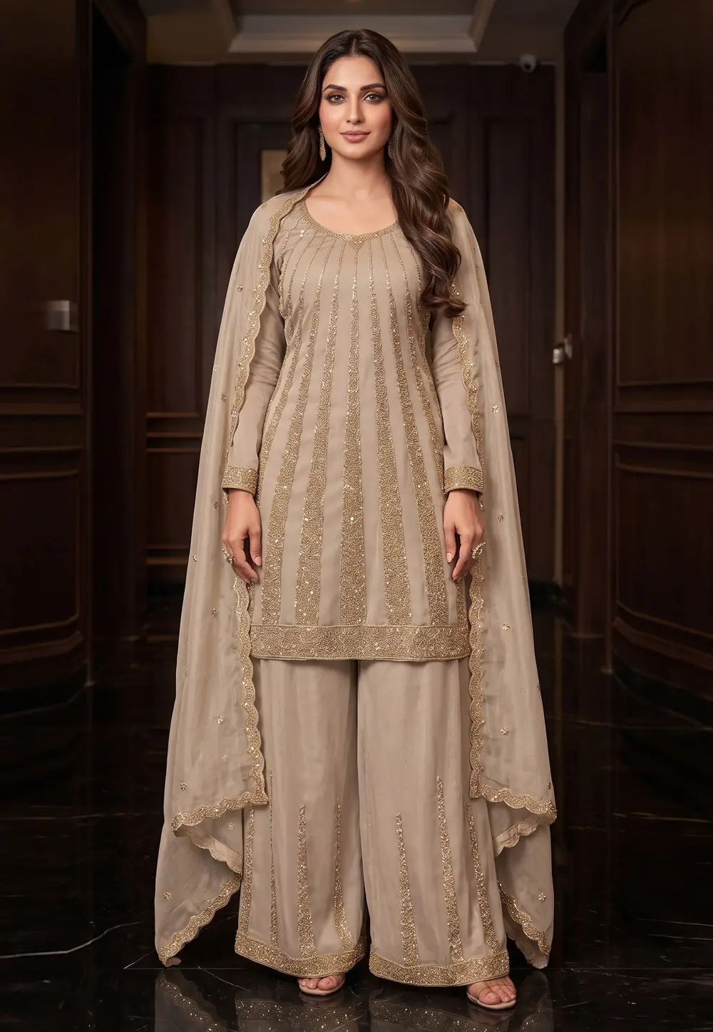 Beige Silk Readymade Pakistani Suit 334237
