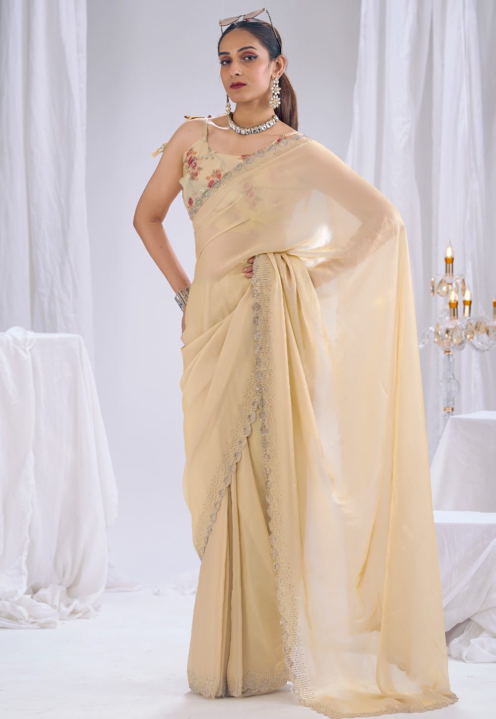 Beige Silk Saree With Blouse 329651