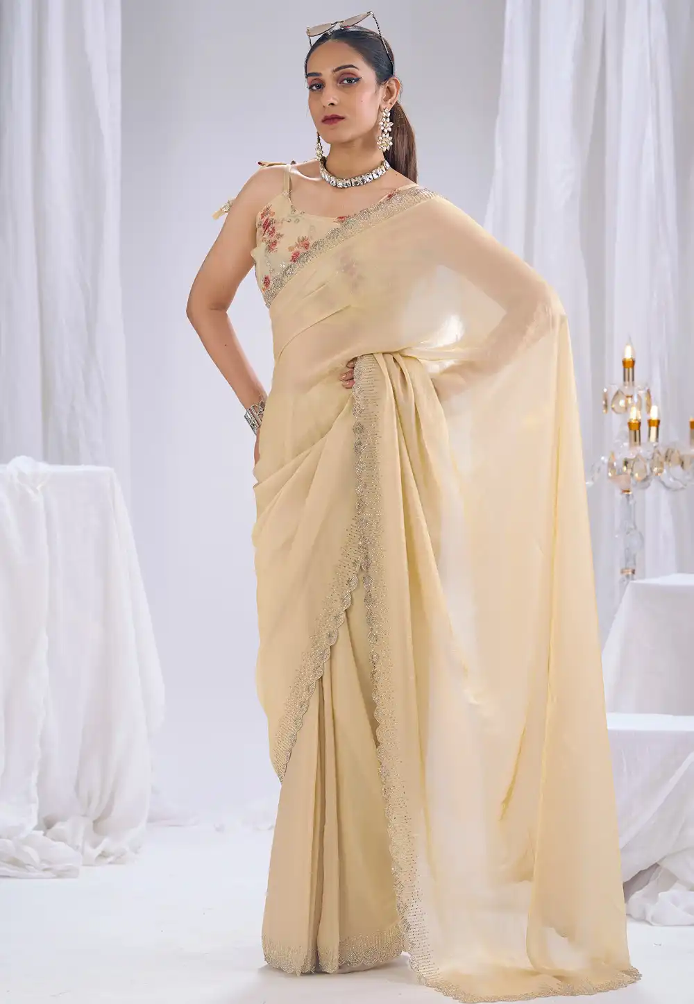 Beige Silk Saree With Blouse 329651