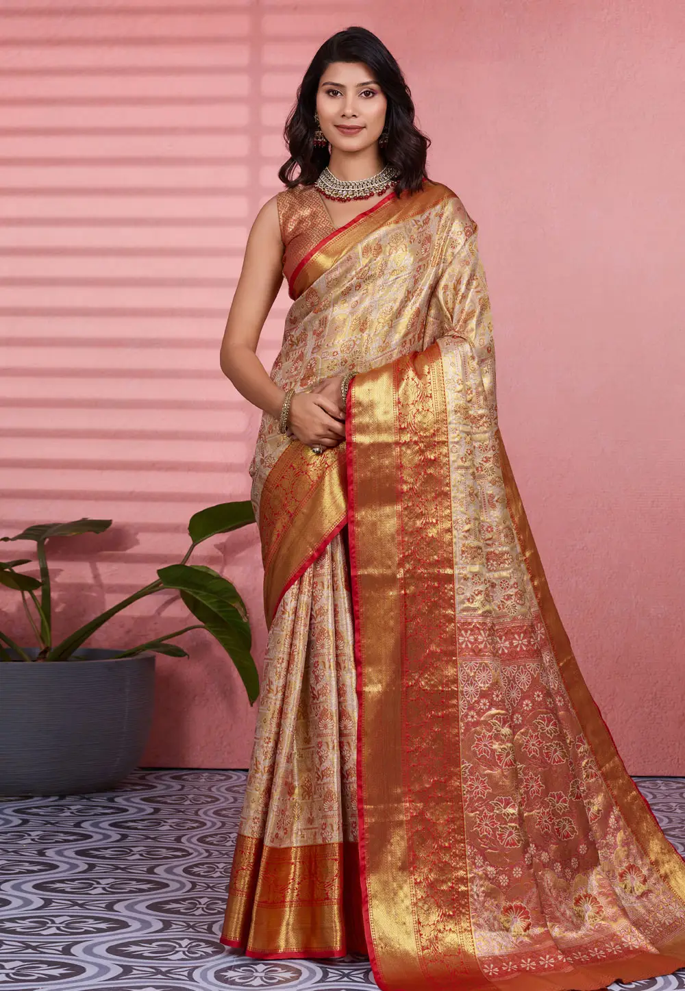 Beige Silk Saree With Blouse 331125