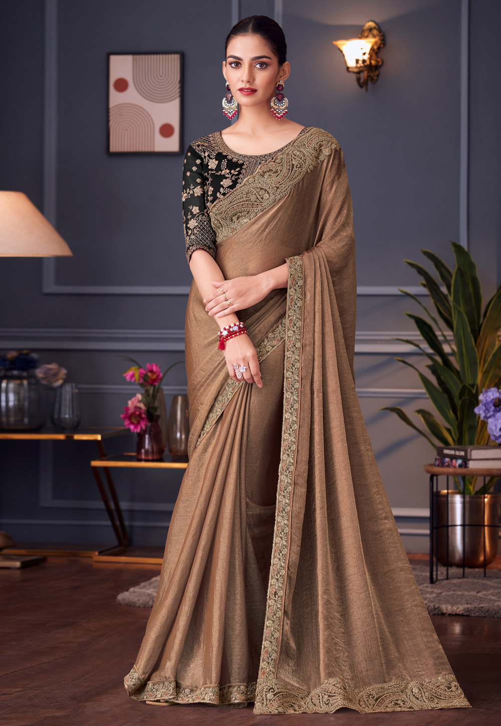 Beige Silk Saree With Blouse 311835