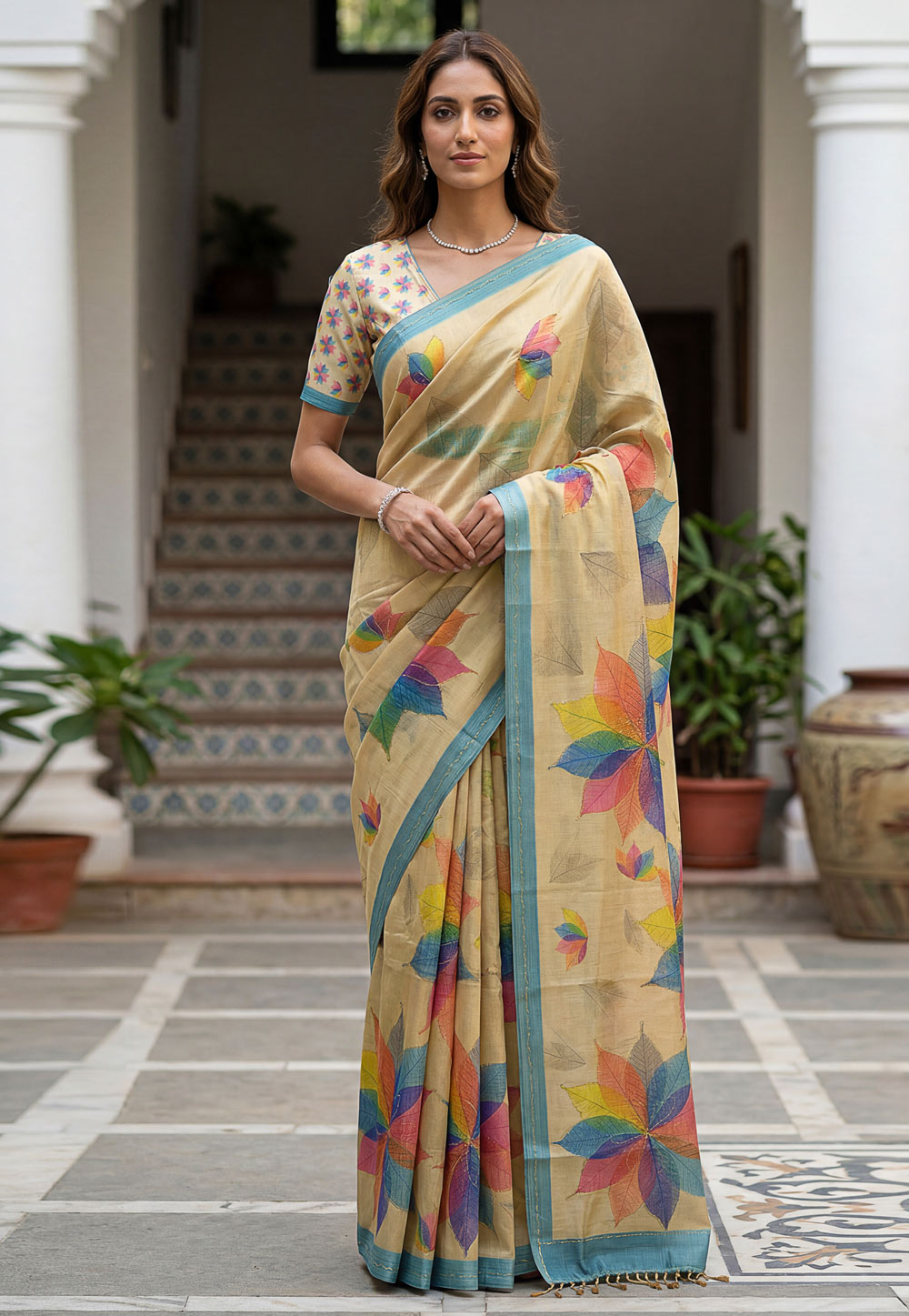 Beige Silk Saree With Blouse 327487