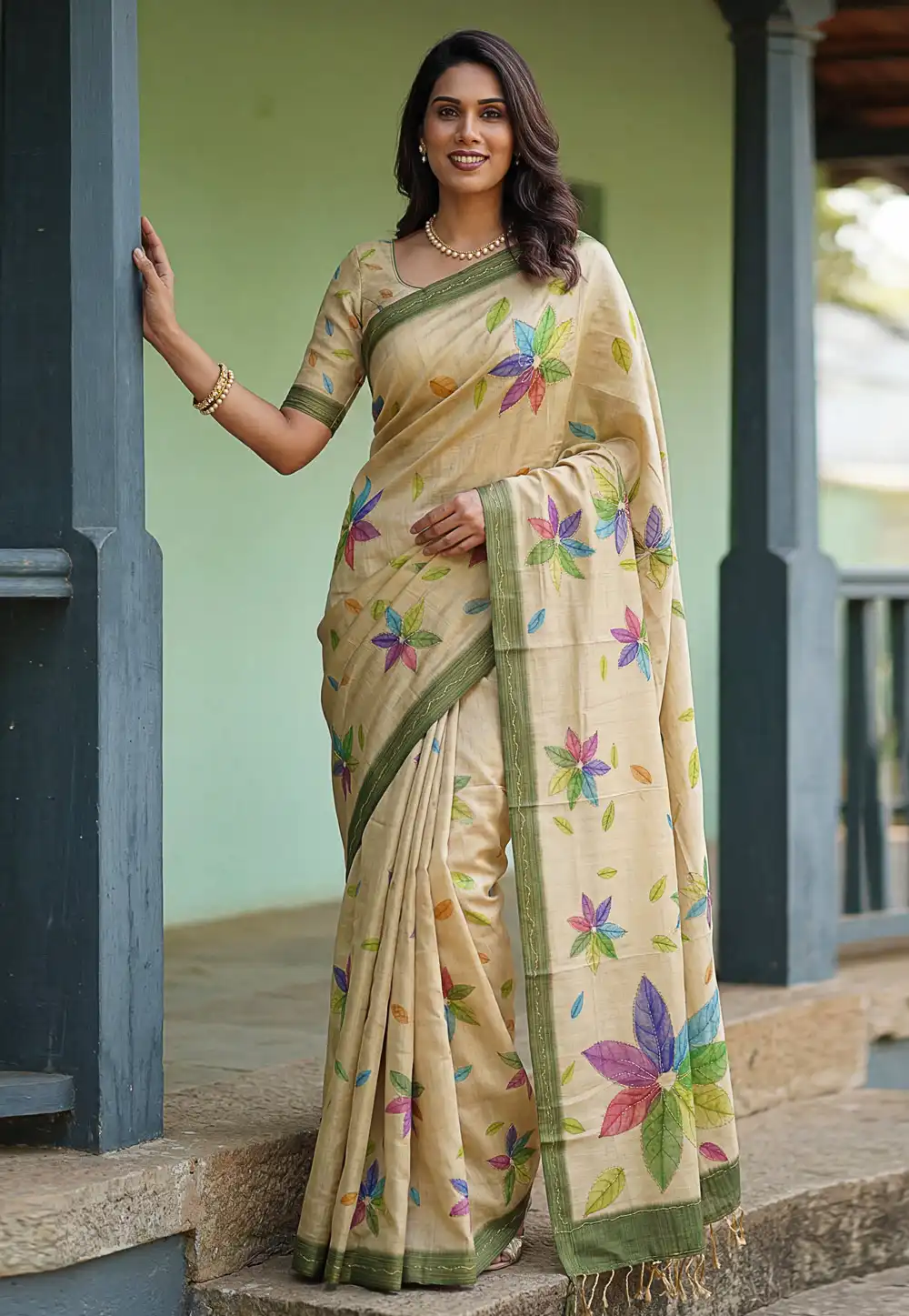 Beige Silk Saree With Blouse 327488