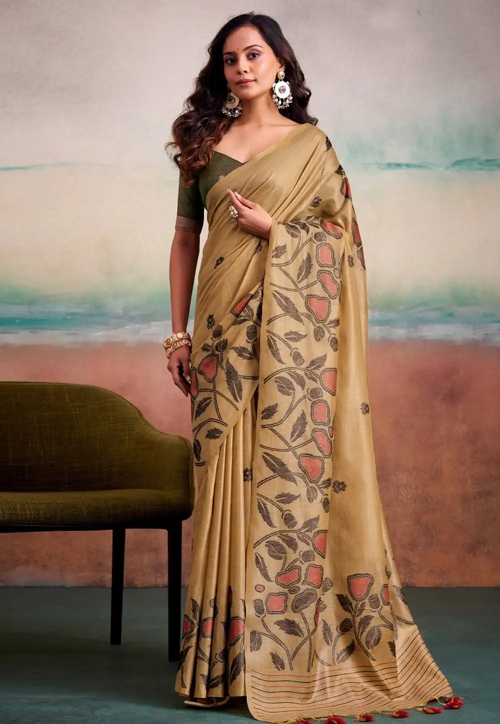 Beige Silk Saree With Blouse 328172