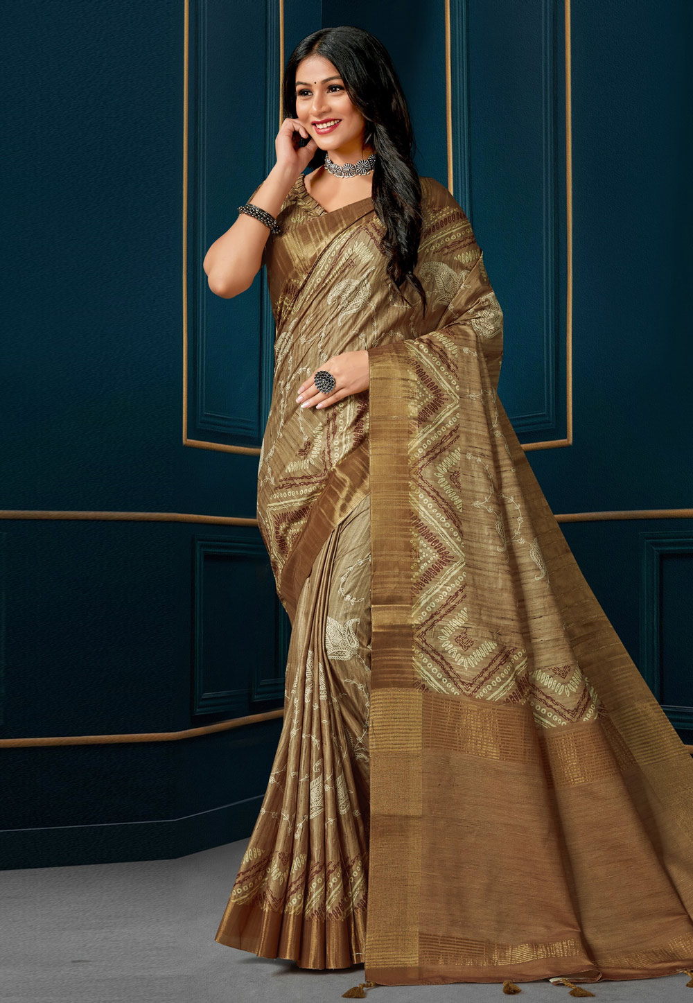 Beige Silk Saree With Blouse 279484