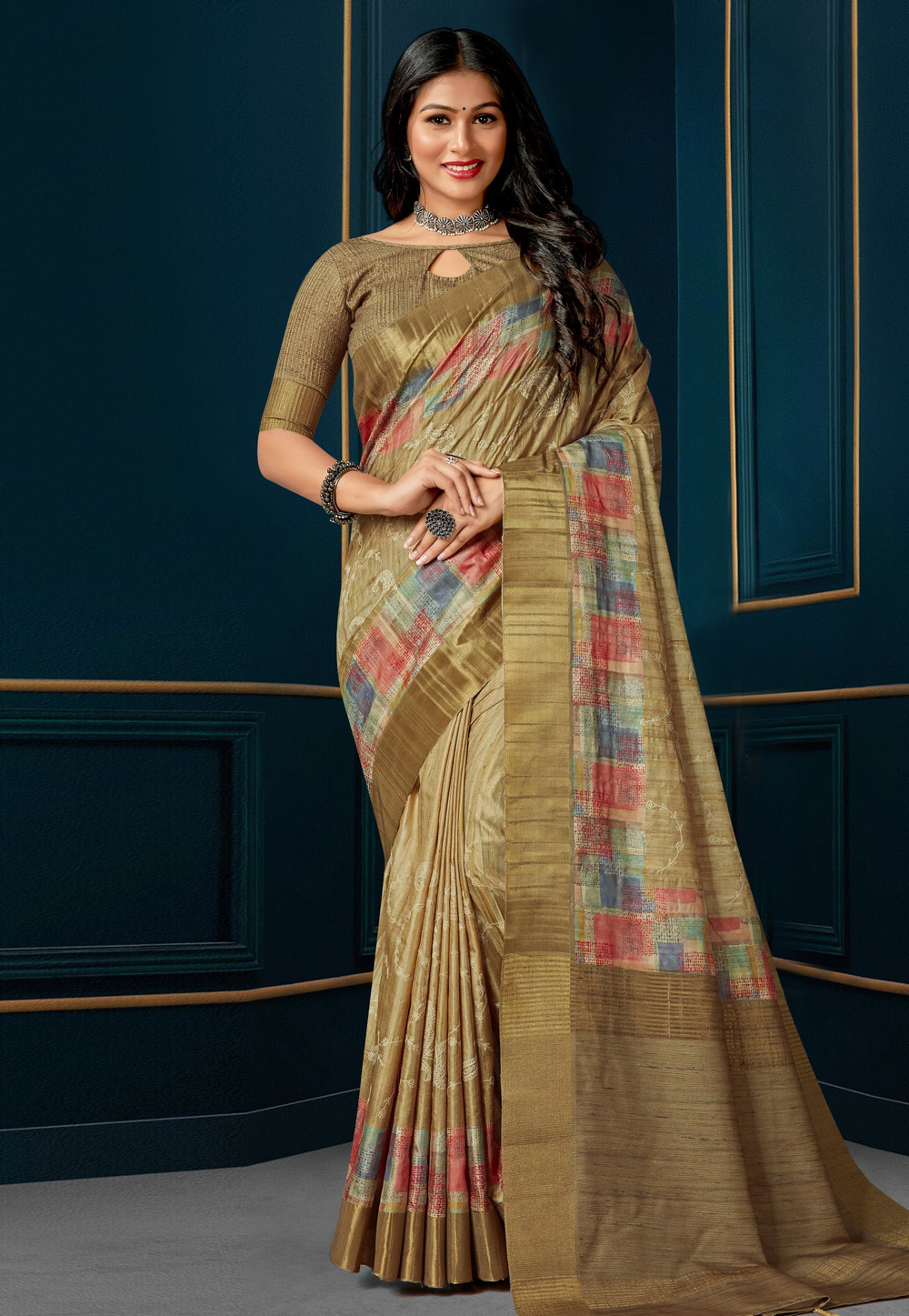 Beige Silk Saree With Blouse 279488