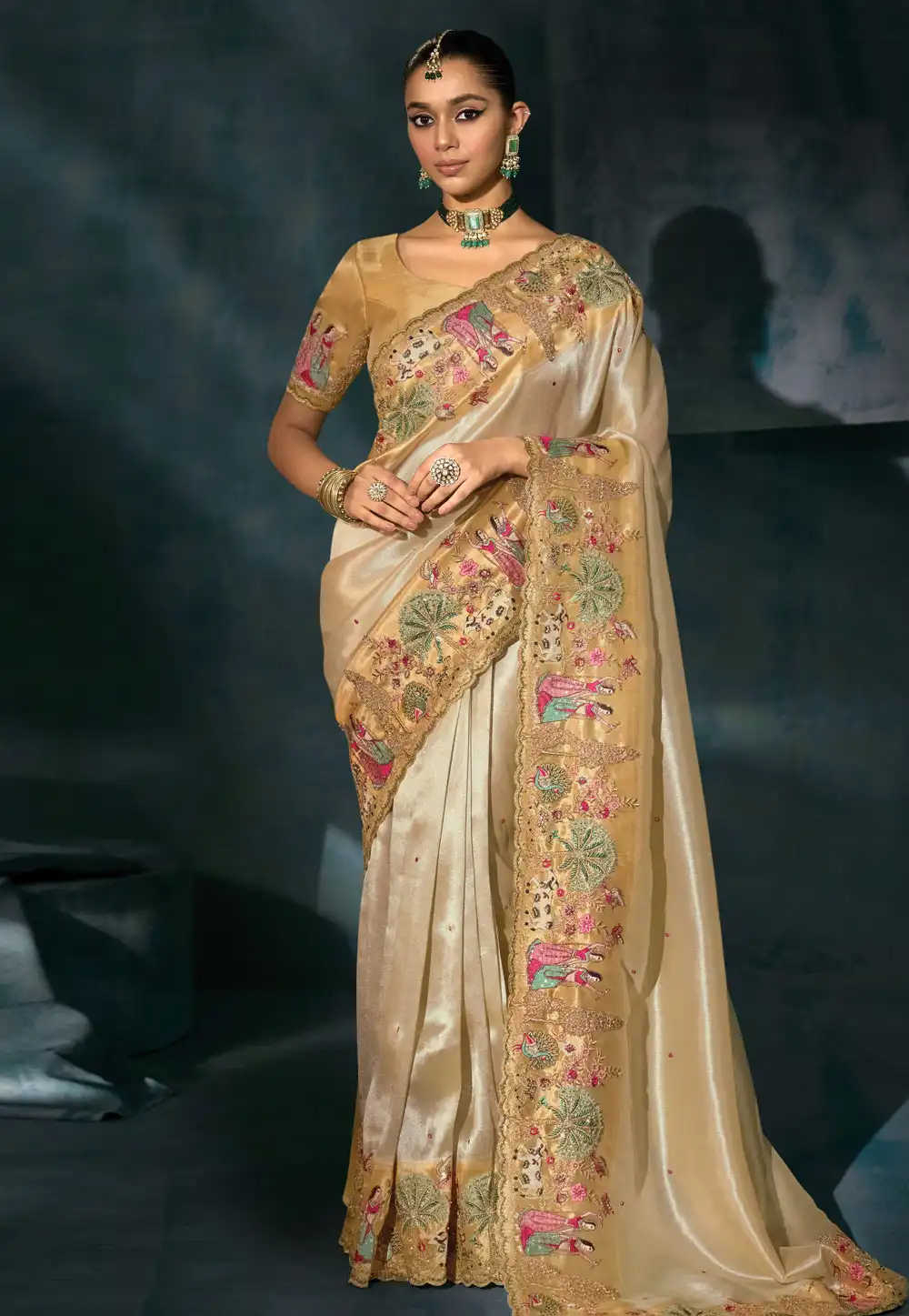 Beige Silk Saree With Blouse 317604