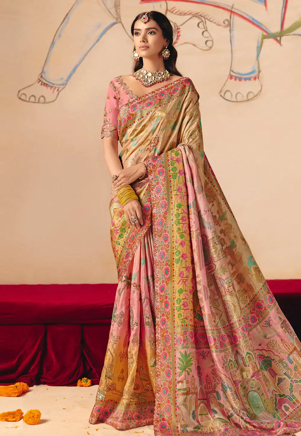 Beige Silk Saree With Blouse 324660