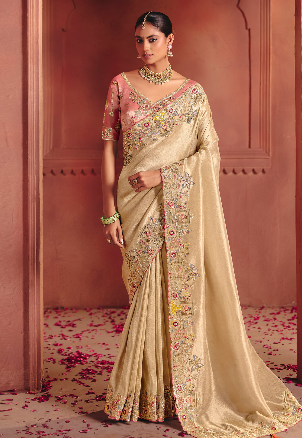 Beige Silk Saree With Blouse 324663