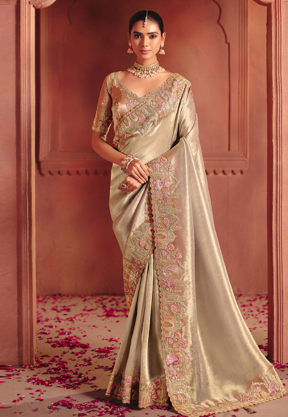 Beige Silk Saree With Blouse 324667